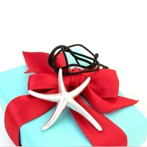 Tiffany & Co Silver Elsa Peretti Starfish Necklace Large With Black Silk Cord